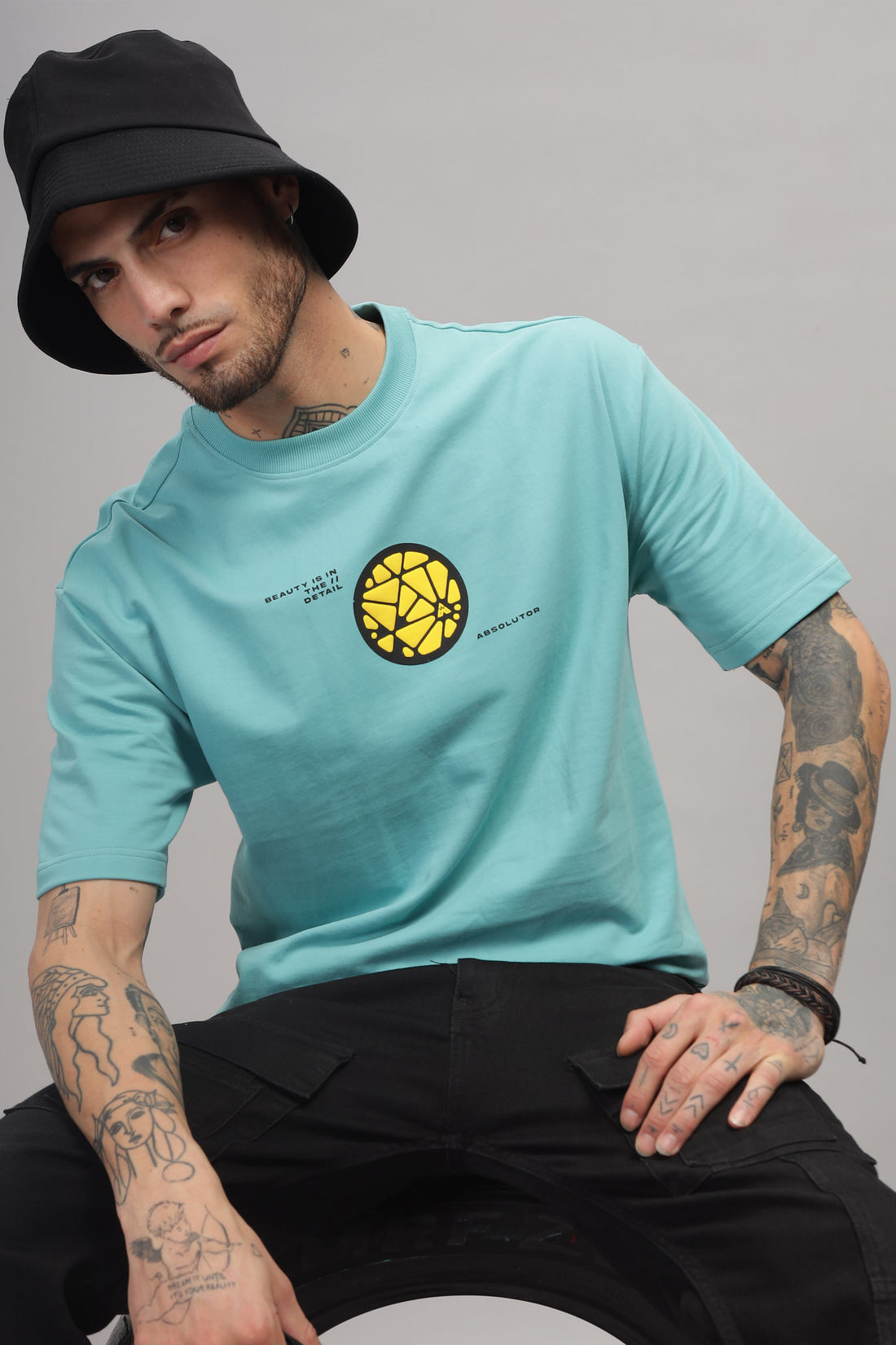 BEAUTY IS IN THE DETAILS Oversized Aqua T-shirt