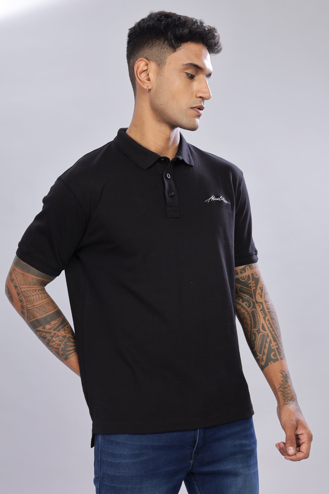 Fierce Dragon Embroidered Executive Fit Black Polo T-Shirt