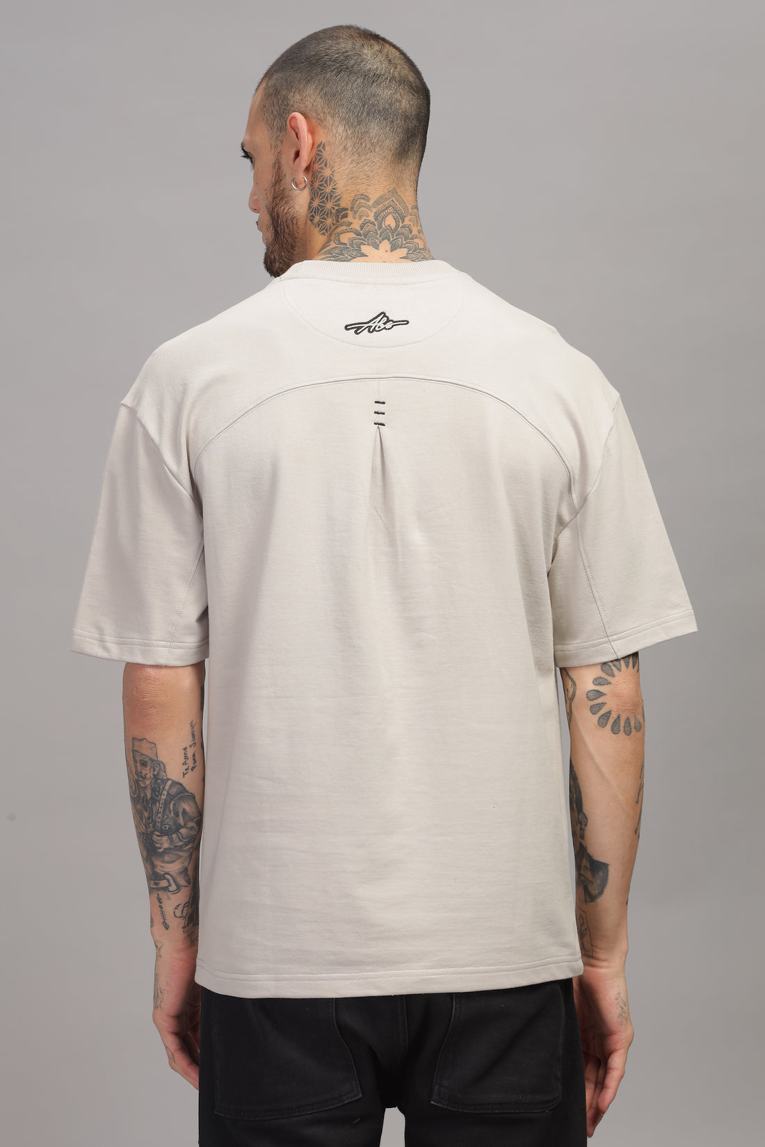 Font Cut And Sew Oversized Beige T-Shirt