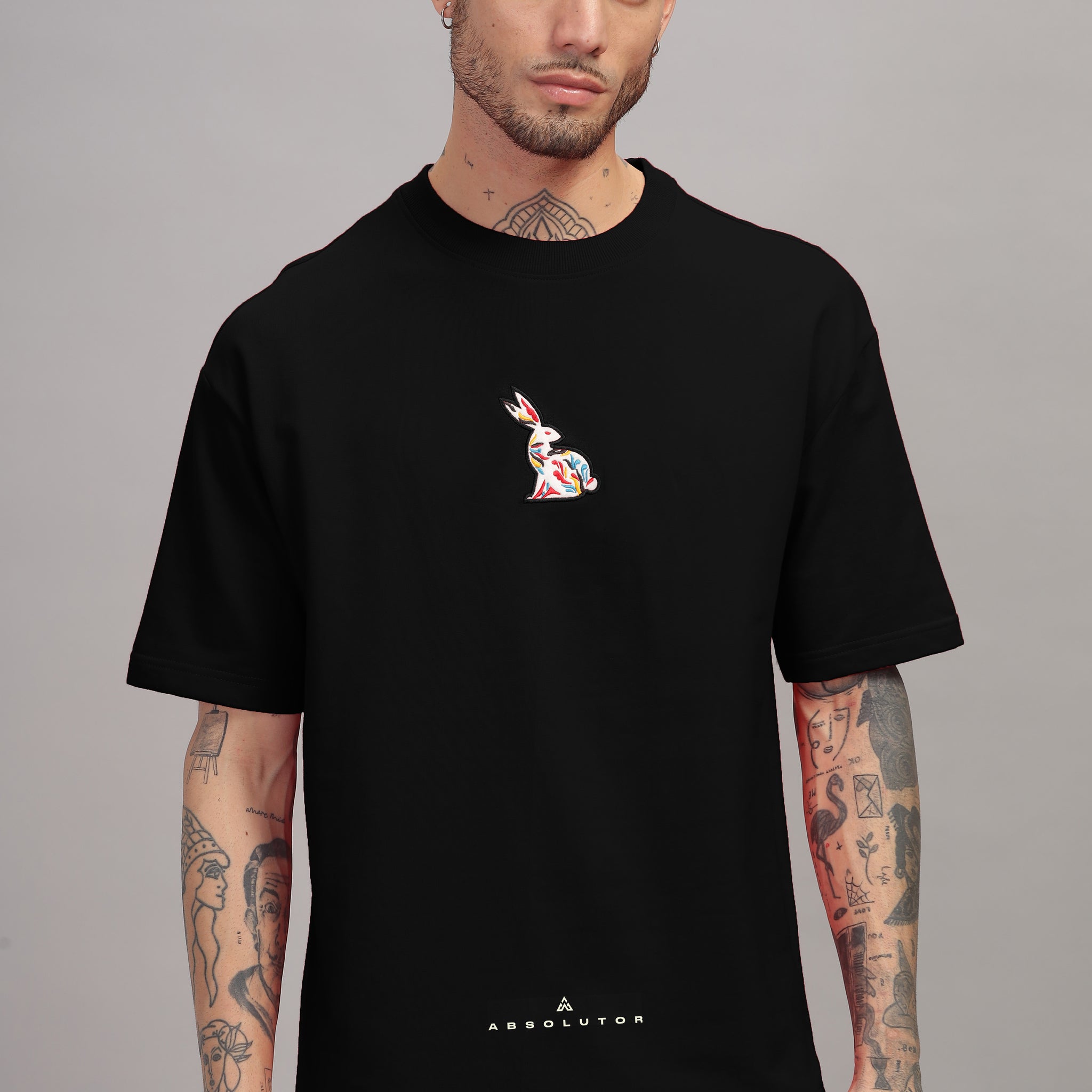 Funtastic Rabbit Oversized Black T-shirt