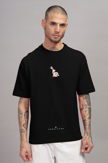 Funtastic Rabbit Oversized Black T-shirt