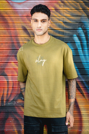 Slay the World Oversized M Green T-Shirt