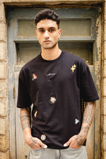 Six Patches Fierce Tiger Oversized Black T-Shirt